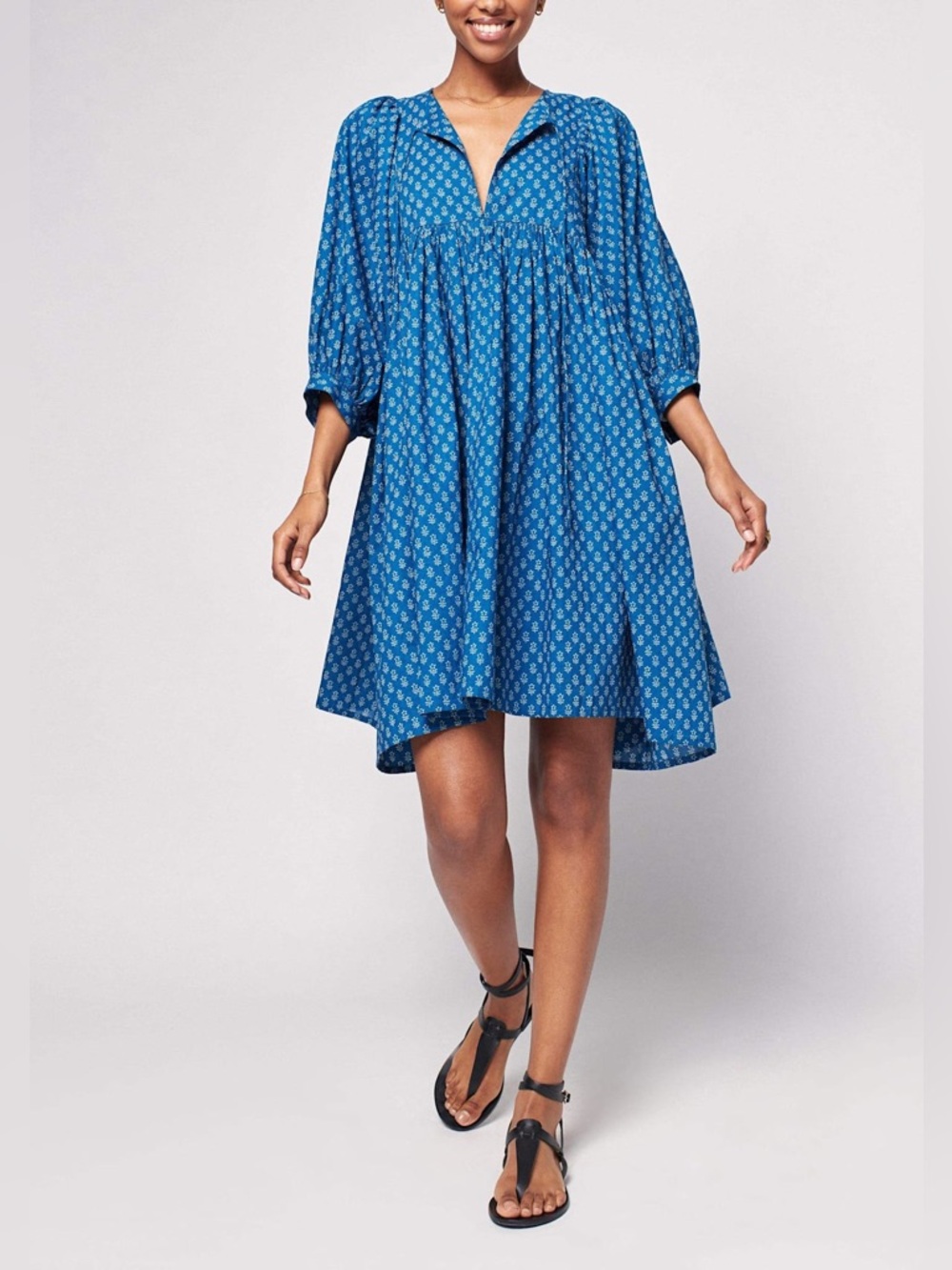 Faherty Teal Blue Printed Mini Dress